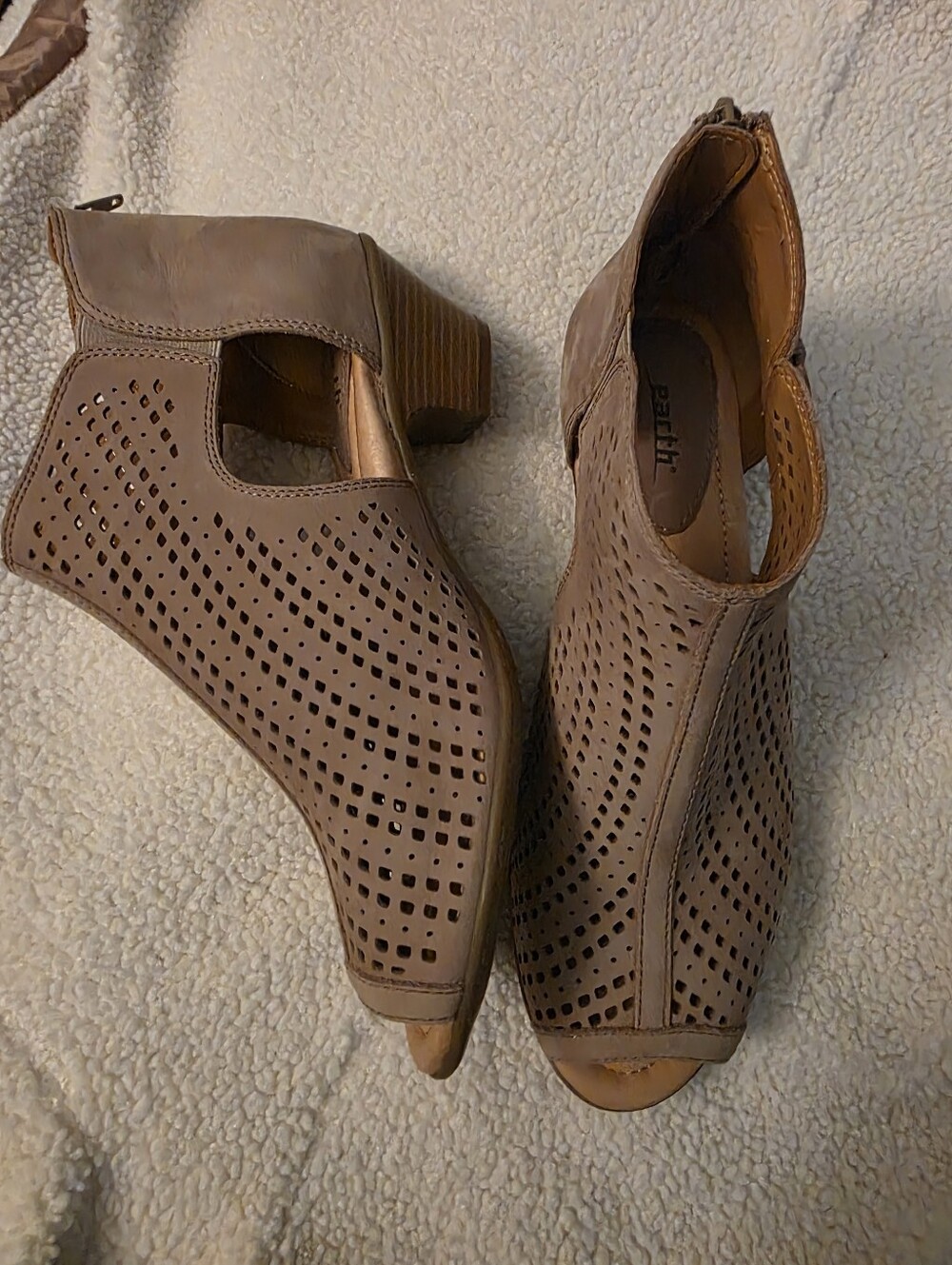 Women's Taupe Perforated Peep-Toe Booties - Unbranded